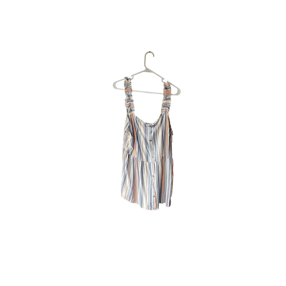 SHEIN Curve Womens 3XL Striped Ruffle Strap Button Front Smocked Back Tank Top